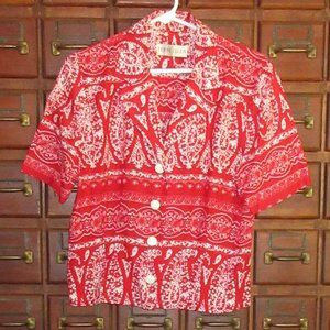 Red White Short Sleeve Cotton Blouse TERRI ELLEN